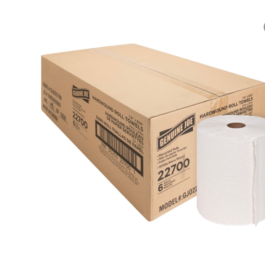 8" Hard Wound Roll Towel 1ply Bleached 6rl/800ft Case