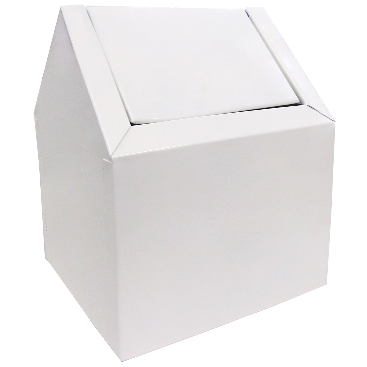 Feminine Sanitary Waste Receptacle, Swing Type, Double Entry, White Metal