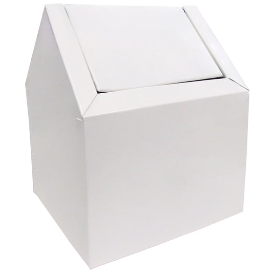 Feminine Sanitary Waste Receptacle, Swing Type, Double Entry, White Metal