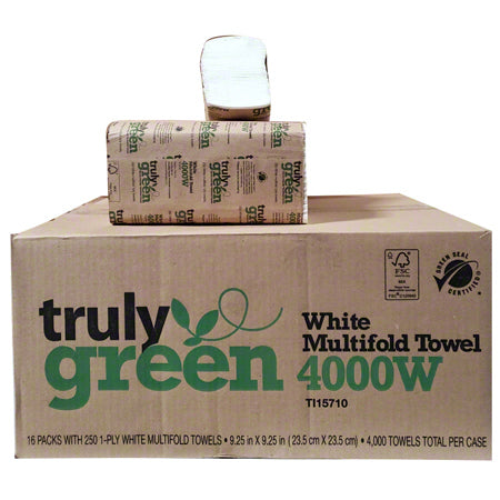 Truly Green Ecoline Multifold Towels – White, Recycled Content, 16pk 250 Sheets/Pack, Case