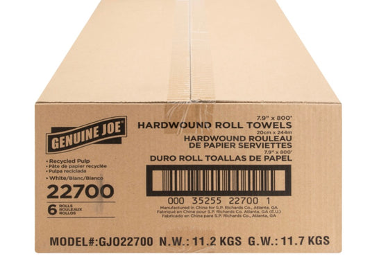 Genuine Joe 8" Hard Wound Roll Towel 1ply Bleached 6rl/800ft/cs