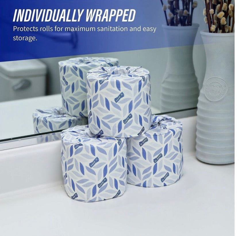 Genuine Joe 2-ply Standard Bath Tissue Rolls 2 Ply - 3" Width x 4" Length - 500 Sheets/Roll - 1 5/8" Core - White - 96 / Carton