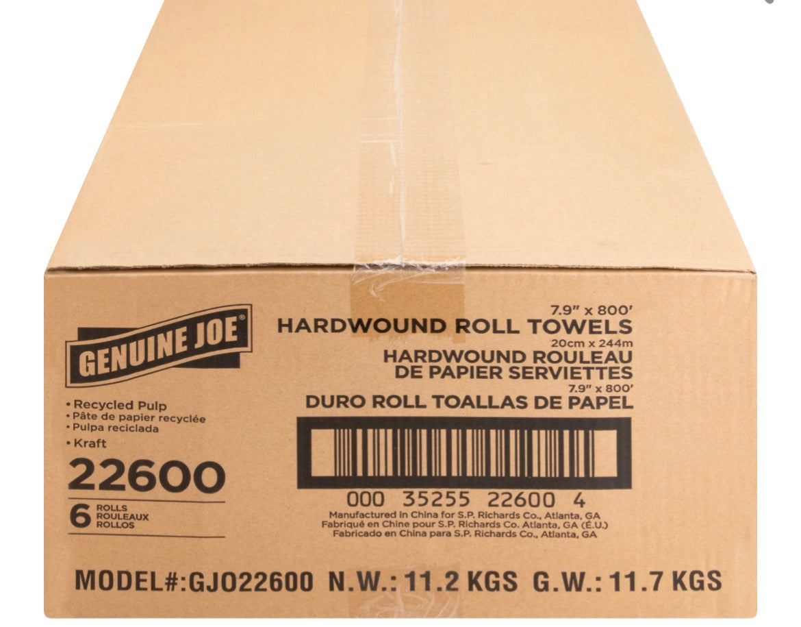 8" Hard Wound Roll Towel 1ply Natural 6rl/800ft Case
