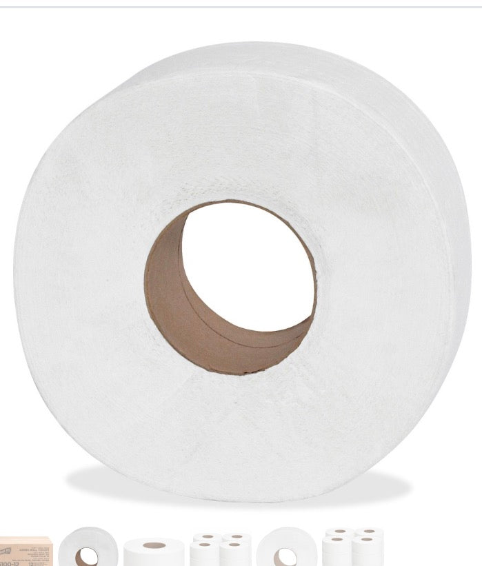 Genuine Joe Jumbo Roll Bath Tissues 2 Ply - 3.25" Width x 1000 ft Length - 9" Roll Diameter - 3 19/64" Core - White - 12 / Carton