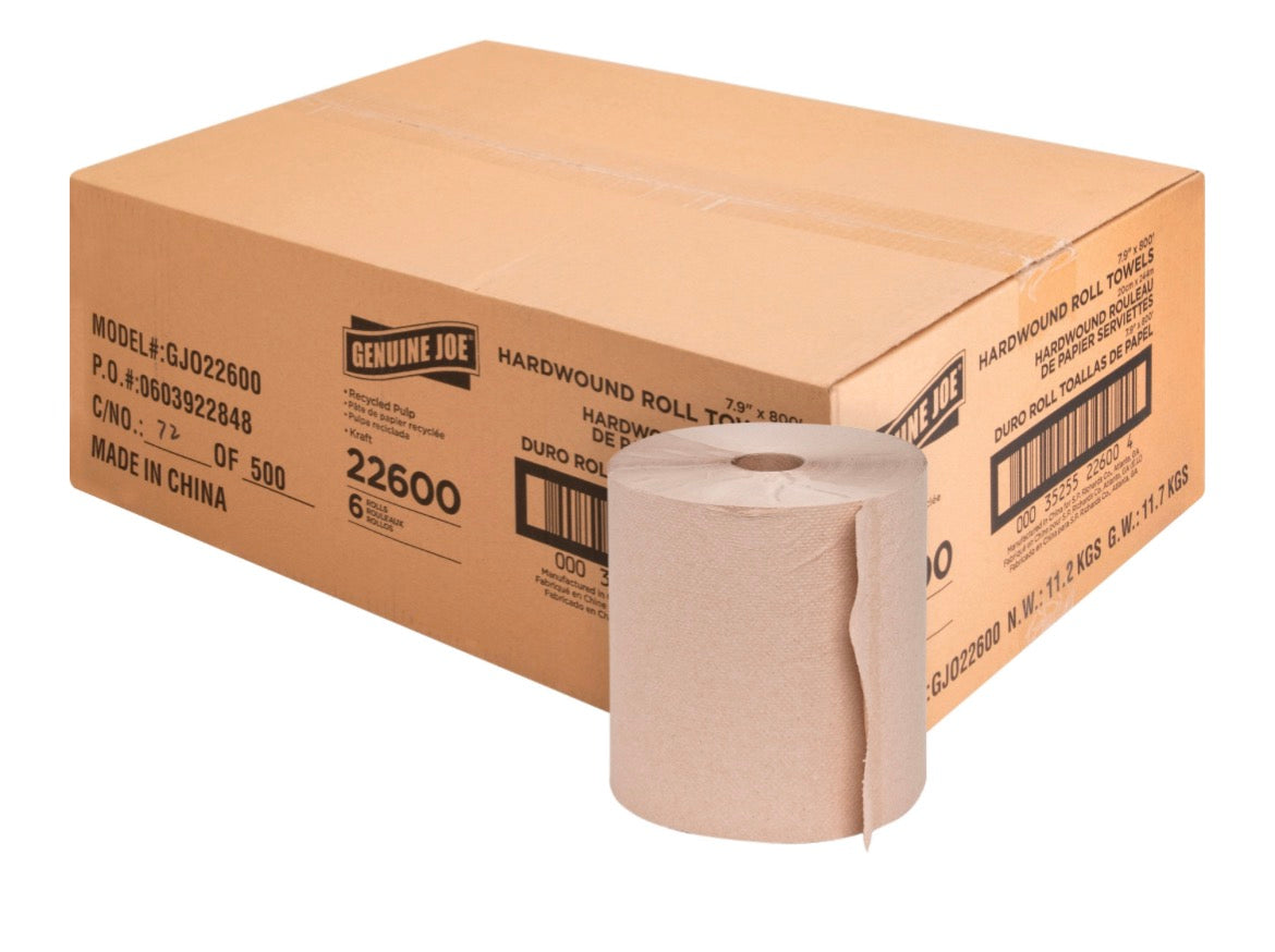 8" Hard Wound Roll Towel 1ply Natural 6rl/800ft Case