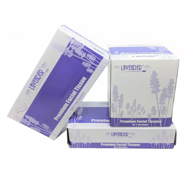 4801 Lavender Facial Tissue Virgin Pulp Full Size Cube Box Pack 30bx/96sh/cs