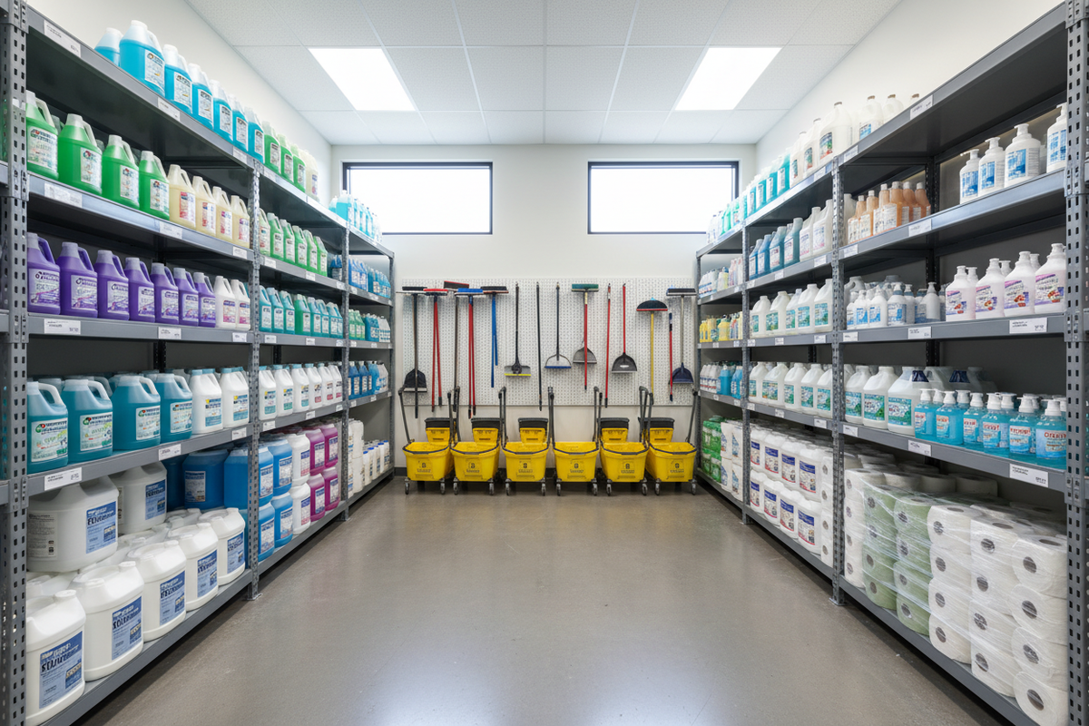 Stocked Commercial Janitorial Supply Room